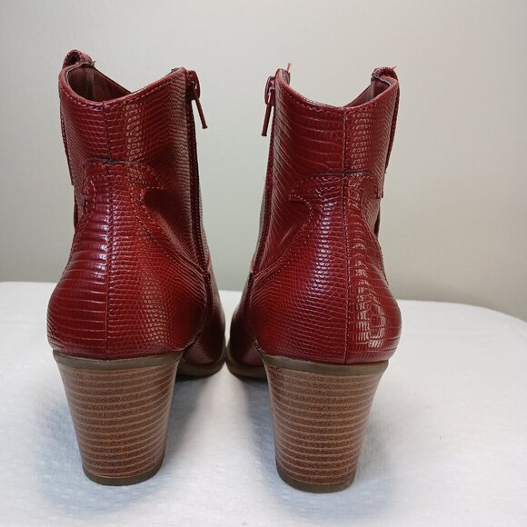 SUGAR FAUX RED LEATHER WOMENS ANKLE BOOTS REPITILE DESIGN SIZE 6 - Picture 8 of 9